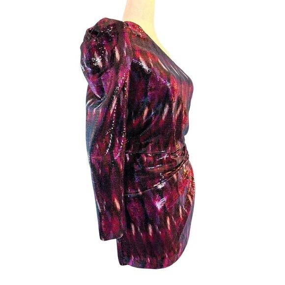 NWT USA Made MISA 1 Shoulder Fully Sequined Purple Pink Mini Cocktail Dress XS - Picture 4 of 11